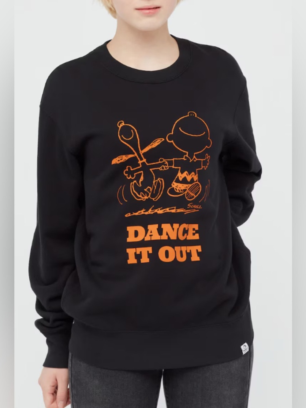 Uniqlo X Peanuts Charlie Brown Snoopy Dance It Out Crewneck Black Orange Men’s L
